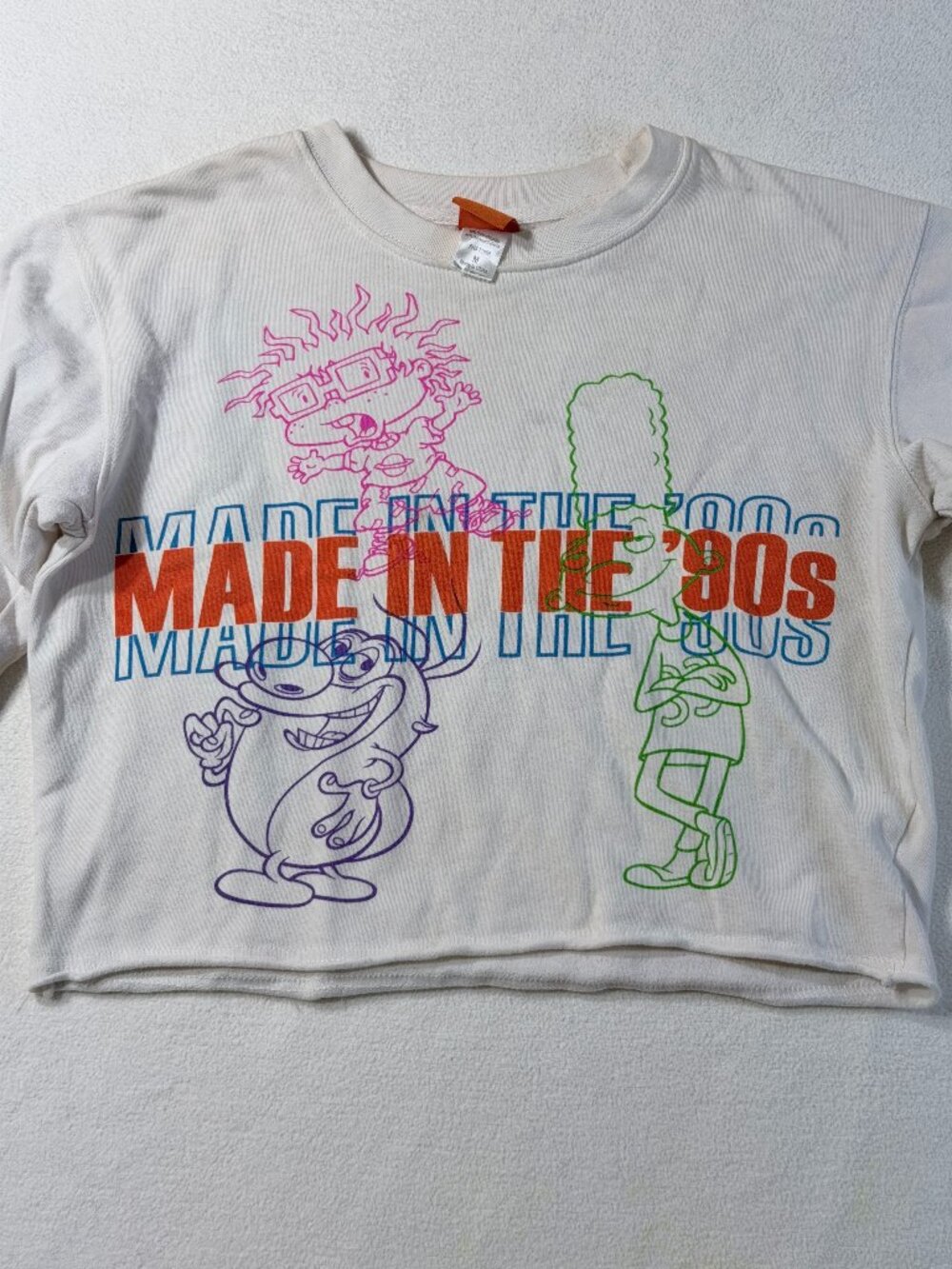 Nickelodeon 90’s TV Cartoons Crop Top T-Shirt Front & Back Graphics White Sz Med